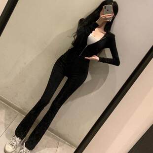 休闲裤 当天发 连帽卫衣外套 显瘦 女 QF182好看修身