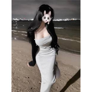 自制 条纹吊带连衣裙 ins热门GW002 女人味显身材经典