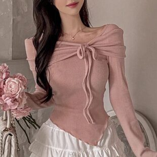 长袖 韩国东大门 温柔女人味露肩系带修身 春季 T恤 时尚