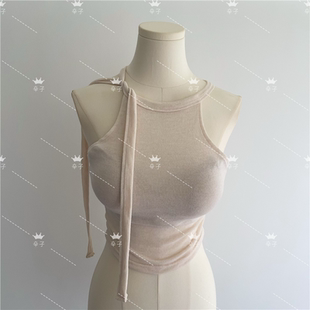 背心T恤修身 纯色系带挂脖无袖 显瘦上衣 韩国博主同款 现货