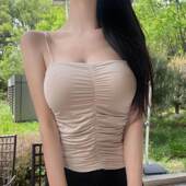 值得入QN169女人味捏褶显身材带胸垫修身 吊带背心se