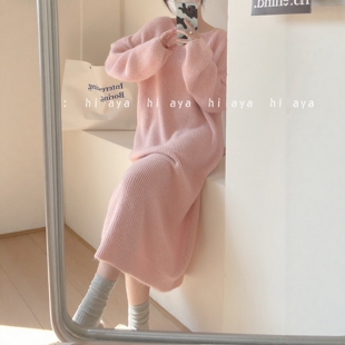 2026早秋新款女装中长款过膝针织衫圆领宽松慵懒风打底毛衣连衣裙