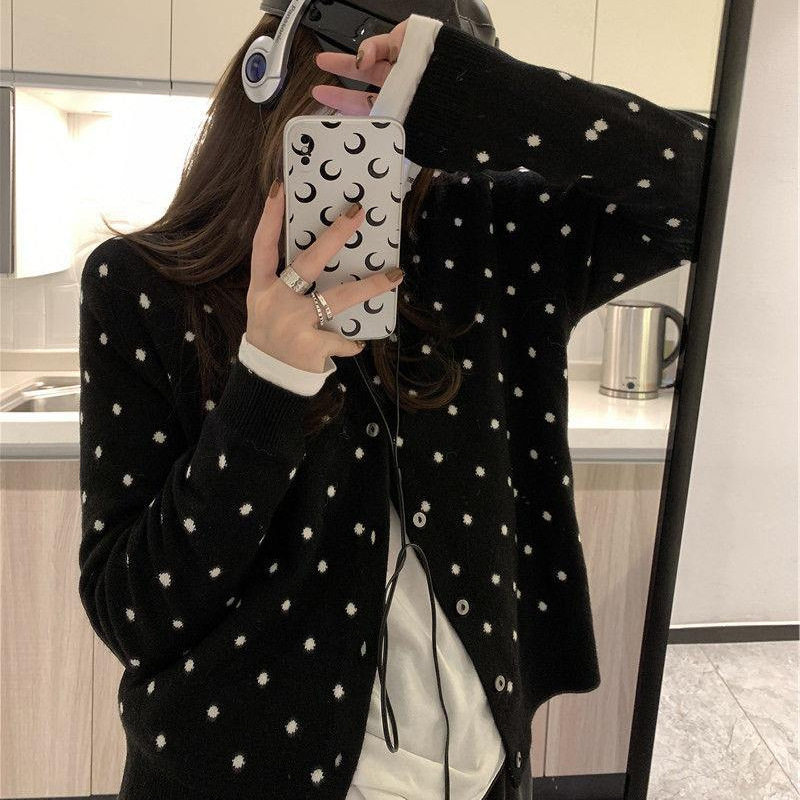 独特漂亮薄款针织衫女2026早春新款波点叠穿韩系气质显瘦外穿上衣