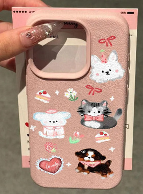 Cute Cat Phone Case 适用 iPhone 17 Pro Max 16 15 14 13 Litchi Texture Soft TPU Cover, Large Camera
