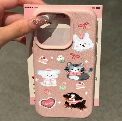Cute Cat Phone Case 适用 iPhone 17 Pro Max 16 15 14 13 Litchi Texture Soft TPU Cover, Large Camera