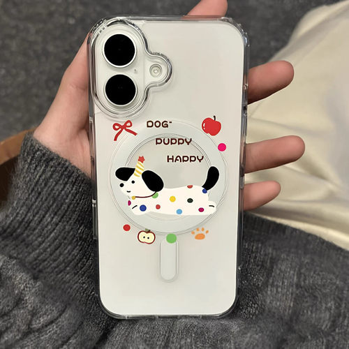 Transparent Magnetic Phone Case Hat Dog 适用 iPhone 18 Pro Max 17 16 15 13 Acrylic Shockproof Cover