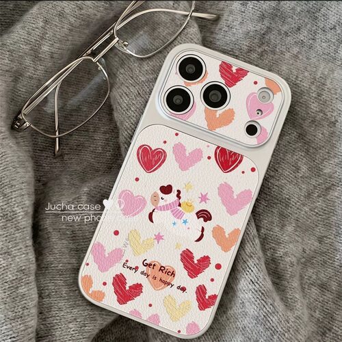 Full Print Hearts Large View Window Shockproof Phone Case 适用 iPhone 17 Pro Max 16 Pro 15 14 13