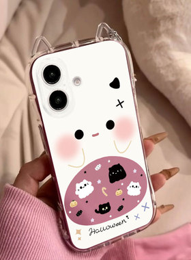 Cat Pocket with Ears Transparent Case 适用 iPhone 11/12/13/14/16 Pro – Cute Trendy Full-Body Cover