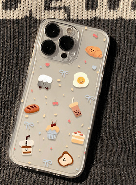 Beautiful Dessert Coffee Clear Soft Case 适用 iPhone 16/15/14 Pro Max Transparent Protective Cover