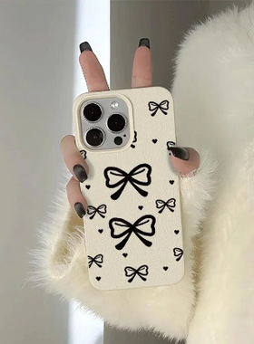Kawaii Heart Bowknot Litchi Grain Soft Shockproof Phone Cover 适用 iPhone 17 Pro Max 16 15 14  Girls