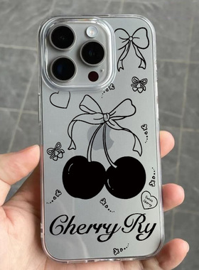 Black cherry bow clear case 适用iphone 11 12 13 14 15 16 17 pro max XR XS MAX 7 8 PLUS