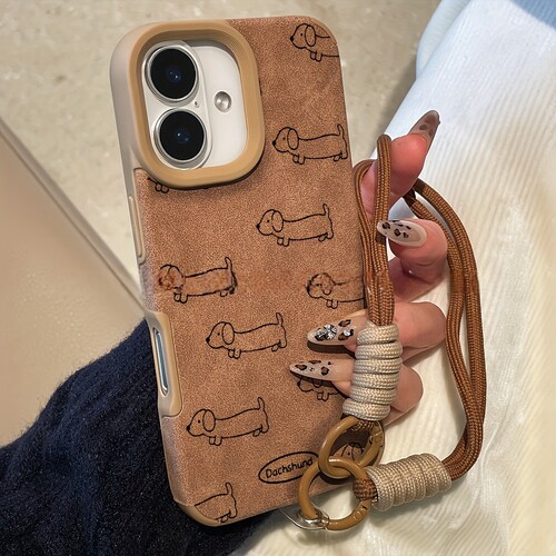 Cartoon love Heart Dog faux leather case适用iphone 11 12 13 14 15 16 plus 17 pro max