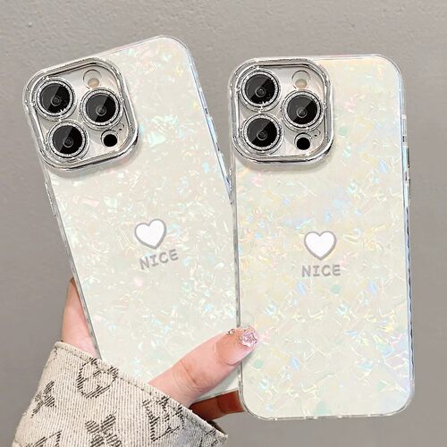 Iridescent Mother of Pearl Cracked Heart Phone Case 适用 iPhone18 17 Pro Max 16 15 Shockproof Cover