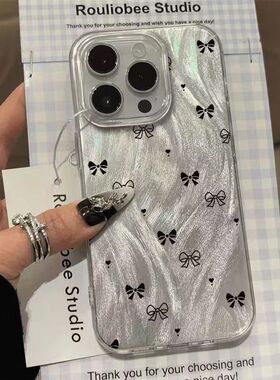 羽纱black bow PC case适用iphone 11 12 13 14 15 16 plus 17 pro max XR XS MAX