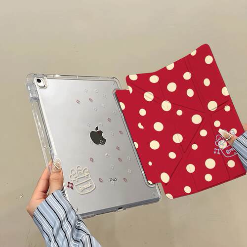Red Dot Bread Pattern Protective Case 适用 iPad 7 8 9 Pro 11 Mini7 Air6 7 8 A16 Tablet Cover
