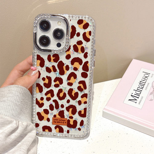 Clear Leopard Print Rhinestone  Shockproof Phone Case for Women Compatible 适用 iPhone 17 Pro 16 15