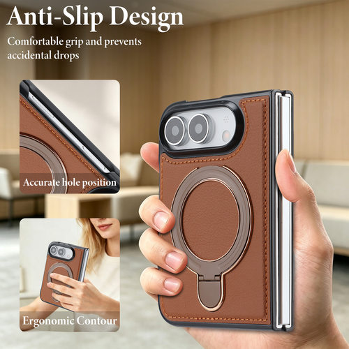 Premium Magnetic Flip Leather Protective Case Built-in Kickstand Shockproof Cover 适用 iPhone Duo