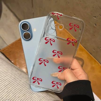 Red bow matte clear soft case适用iphone 11 12 13 14 15 16 plus 17 pro max