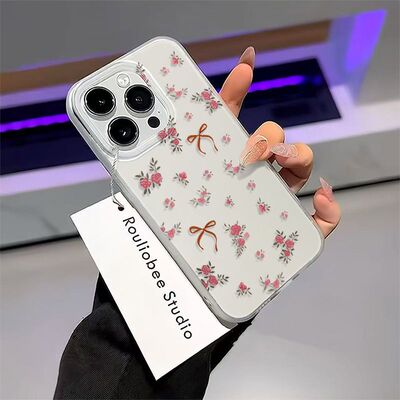 Pink flower bow matte clear case适用iphone11 12 13 14 15 16 17 pro max XR XS MAX 7 8 PLUS