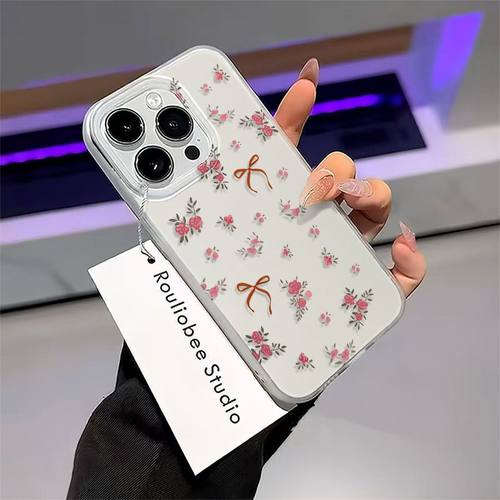 Pink flower bow matte clear case适用iphone11 12 13 14 15 16 17 pro max XR XS MAX 7 8 PLUS