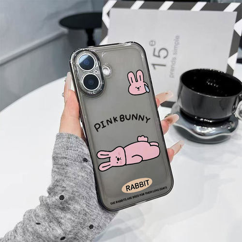 Cute Pink Bunny Clear Soft Phone Case 适用 iPhone 17 Pro 16 15 Plus 14 13 12