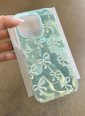Beautiful Mint Green Bow Full-Body Soft Case 适用 iPhone 12/13/4/15 Pro Max – Cute & Protective