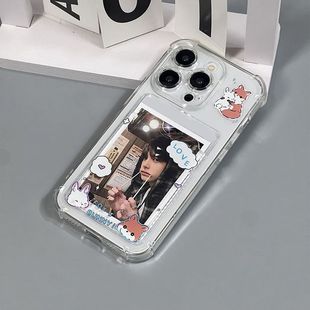 Cartoon Rabbit Fox card clear case适用iphone 11 12 13 14 15 16 17 pro max XR XS MAX 7 8 PLUS