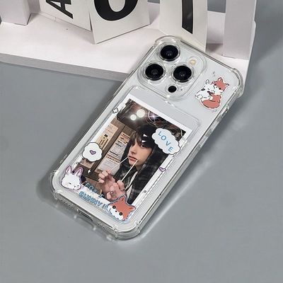 Cartoon Rabbit Fox card clear case适用iphone 11 12 13 14 15 16 17 pro max XR XS MAX 7 8 PLUS
