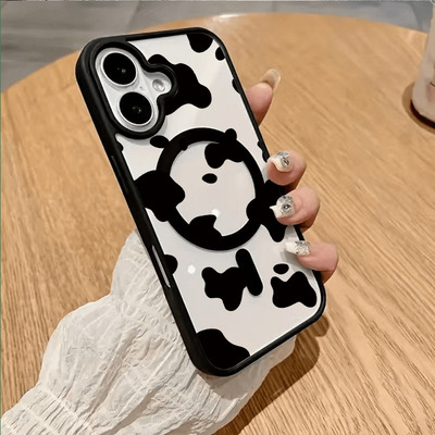 Cartoon black leopard print clear case适用iphone 11 12 13 14 15 16 plus 17 pro max
