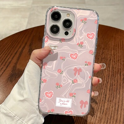 Water ripple flower heart bow case适用iphone 11 12 13 14 15 16 17 pro max XR XS MAX 7 8PLUS
