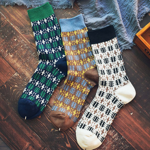 外贸出口日系秋冬新品纯棉男士袜子欧美街头复古民族风无须堆堆潮