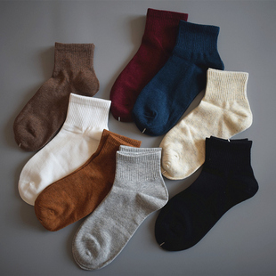 袜子女春秋日系无印风吸汗防臭短筒袜四季 长绒棉简约常规良品棉袜