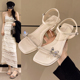 百搭仙女风配裙子水钻高跟鞋 法式 外穿2026新款 女夏季 粗跟 绝美凉鞋