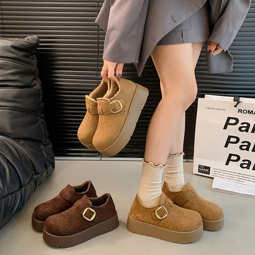 松糕厚底增高加绒全包勃肯鞋女鞋子2025新款雪地靴毛绒棉鞋乐福鞋