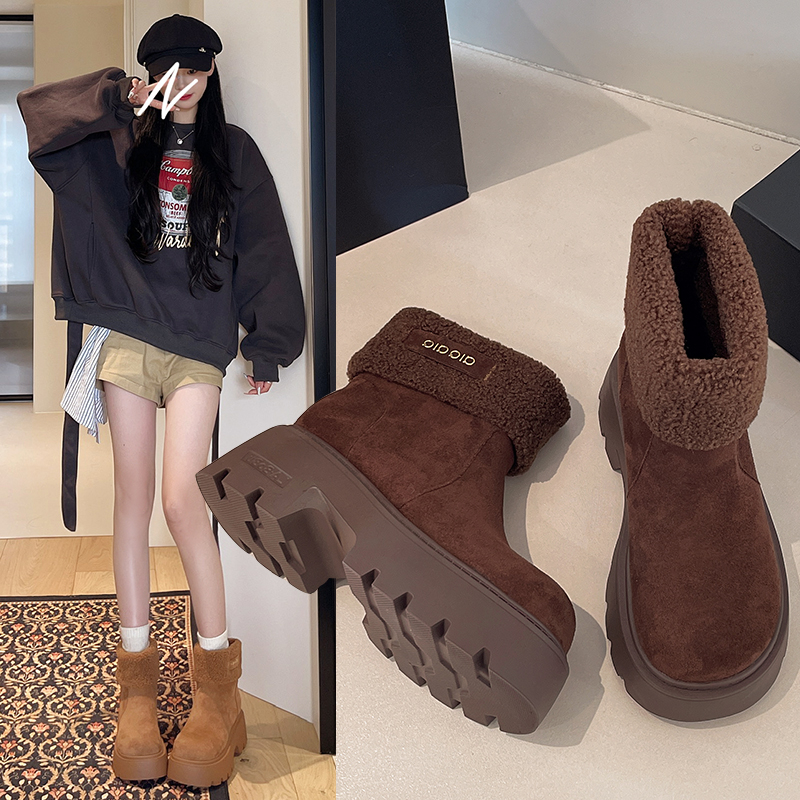 厚底勃肯鞋女冬加绒2025年新款复古松糕小个子东北雪地靴外穿棉鞋