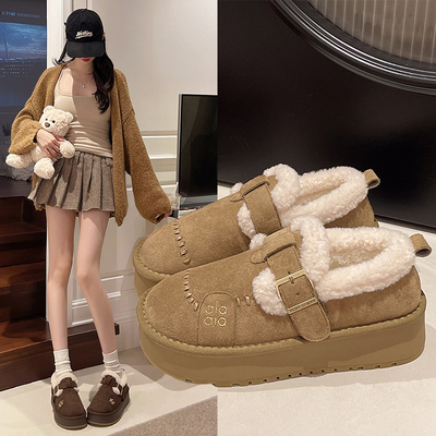 厚底增高加绒雪地靴女款2025新款冬季毛毛鞋加厚保暖防滑勃肯棉鞋