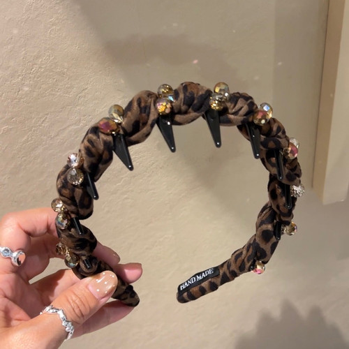 琥珀流光网纱褶皱波浪发箍轻奢重工水晶钻饰带齿防滑不塌颅顶发饰