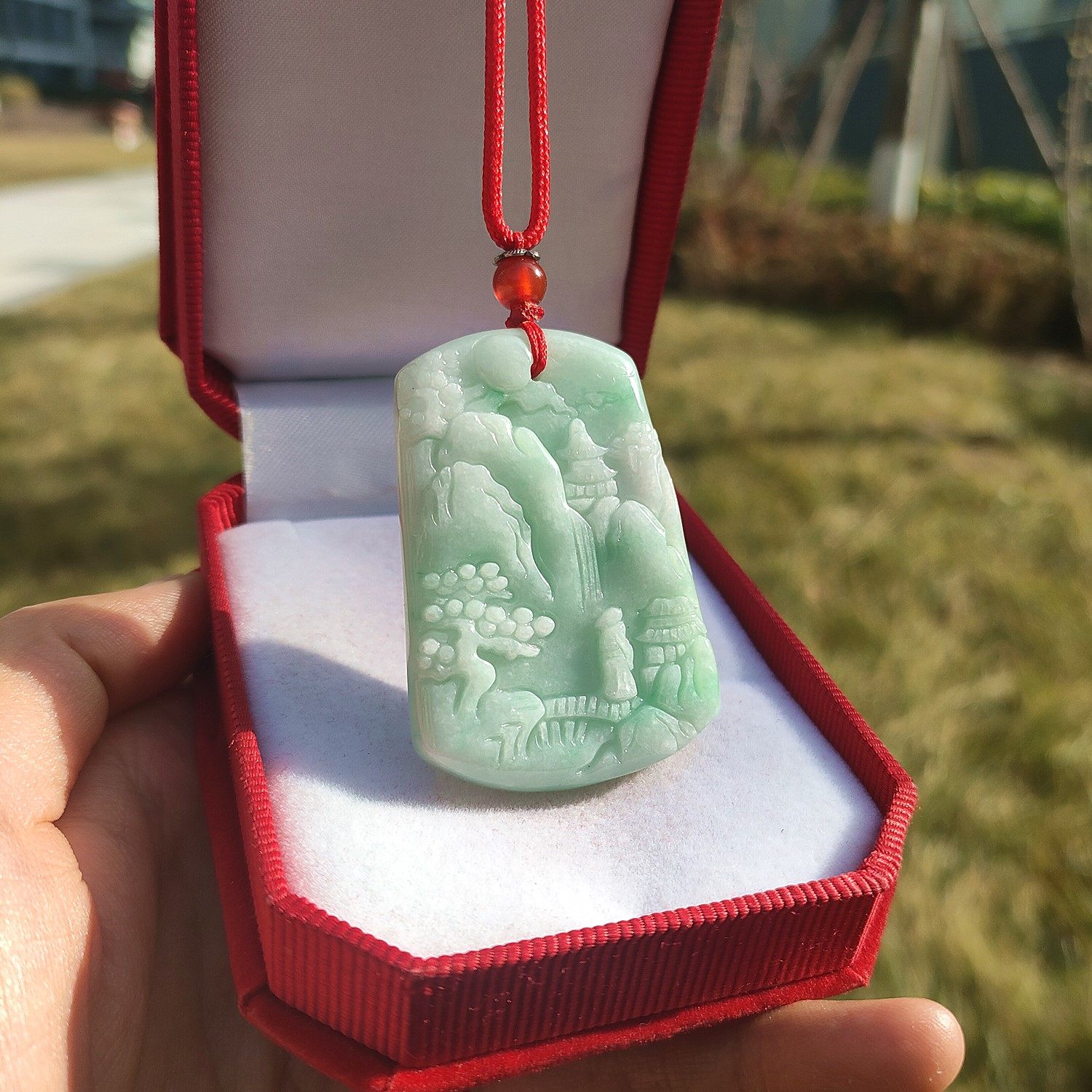 遇玉天然翡翠A货山水雕刻吊坠玉佩绿色玉石挂件男女时尚项链证书,饰品/流行首饰/时尚饰品新,项坠/吊坠,淘宝优惠券,粉丝福利购,淘宝优惠卷