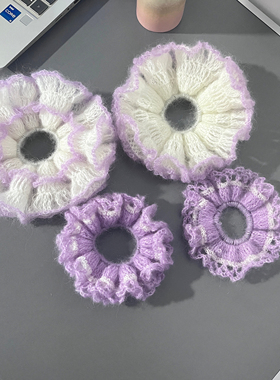 纯手工编织大肠发圈成品温柔复古风大号发圈毛茸茸马海毛钩织发绳