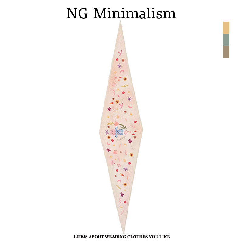 NG Mini 蕾丝缎面印花菱形方巾丝巾围巾