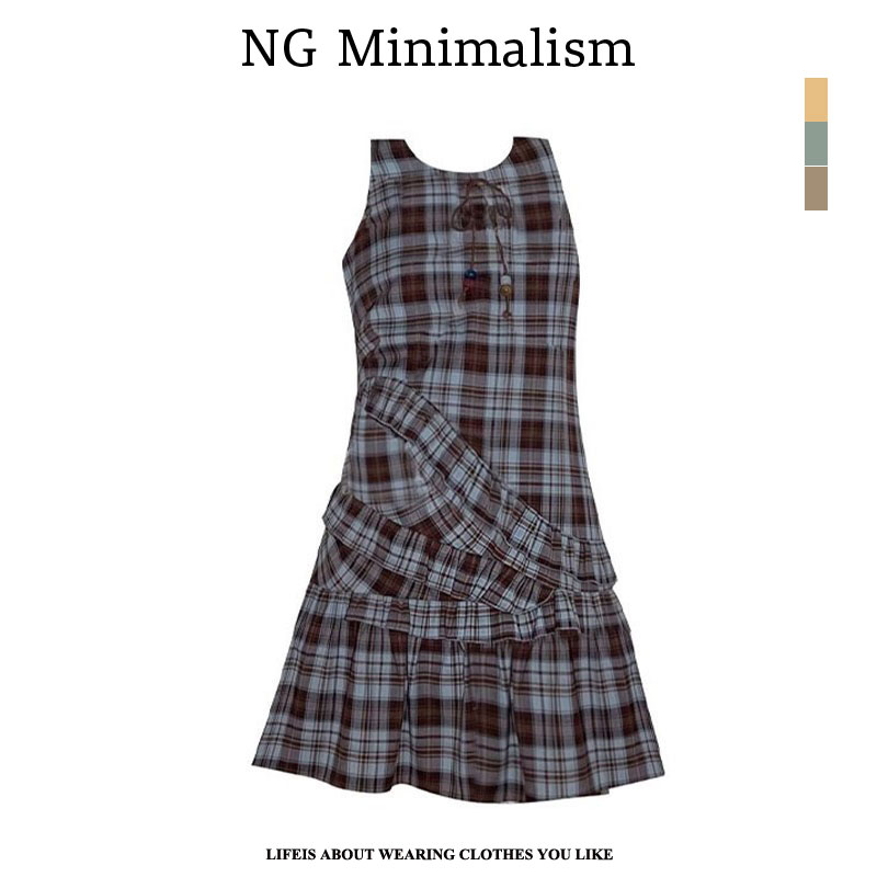 NG Mini 现货格子无袖连衣裙女夏气质宽松娃娃裙设计格纹背心裙子