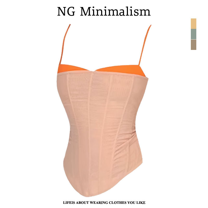 NG Mini  裸橙’网纱鱼骨胸衣假两件拼接肩带