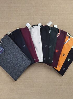 American Eagle/美国鹰 男士经典时尚休闲V领鸡心领纯棉针织衫