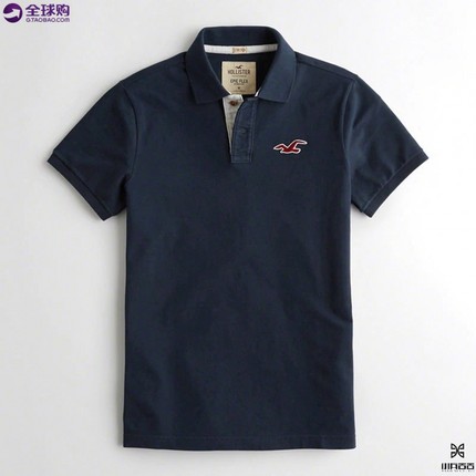 美国正品 Hollister/海鸥 夏季男士纯色休闲短袖弹力Polo衫