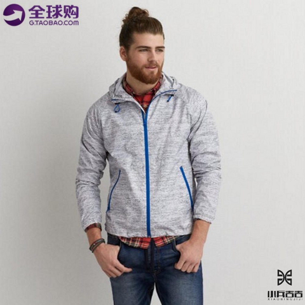 美国 American Eagle/美国鹰 男士休闲薄款开衫连帽防水外套