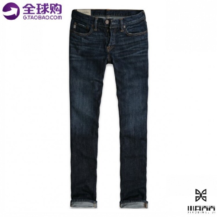 af美国深蓝水洗修身直筒牛仔裤