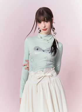 ChillSweet超糖 美式短袖t恤圆领女蓝色绝美百搭打底衫内搭上衣