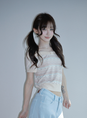 条纹针织短袖T恤女2026新款薄款圆领上衣松弛韩风体恤