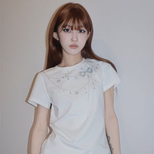 Rrichu「甜链物语」印花链条短袖原创设计感圆领小个子t恤上衣