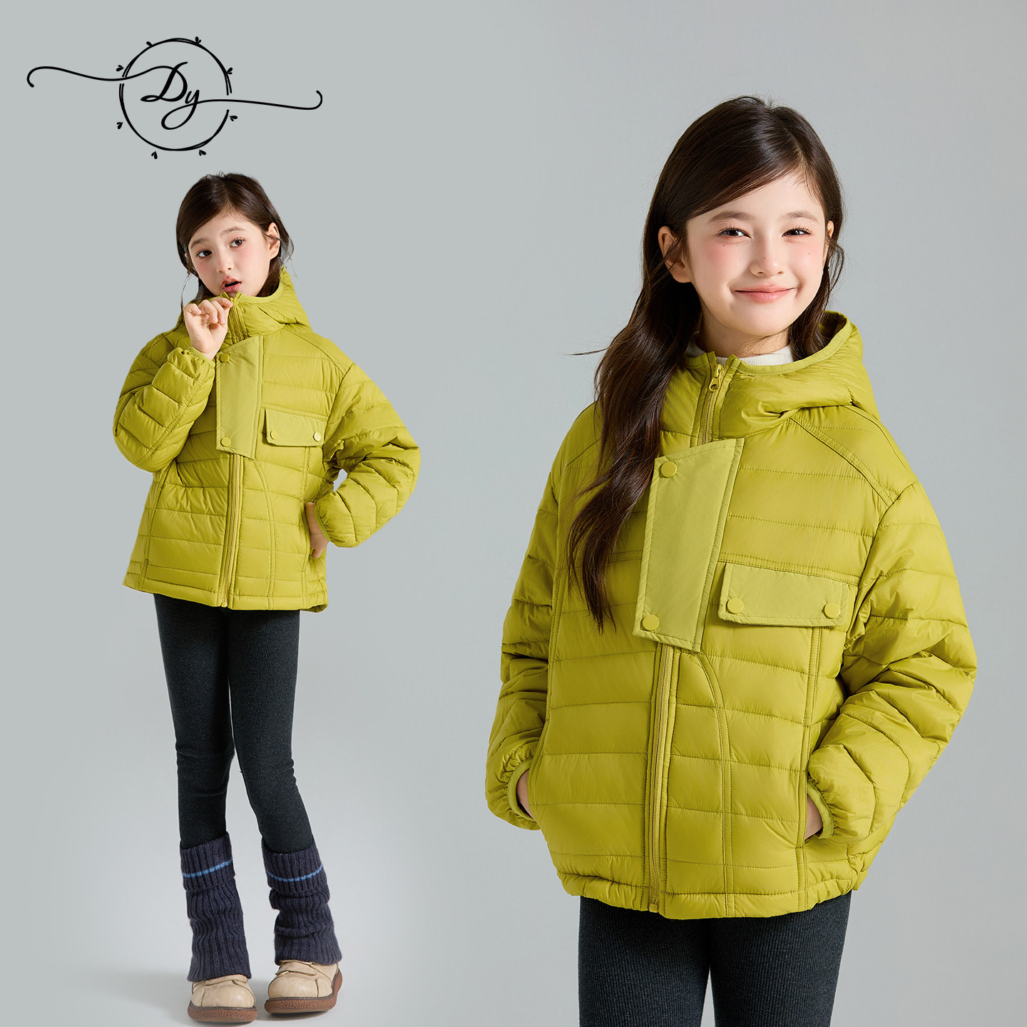 杜邦三防女童保暖羽绒服2026冬装90白鸭绒时尚潮范连帽儿童外套